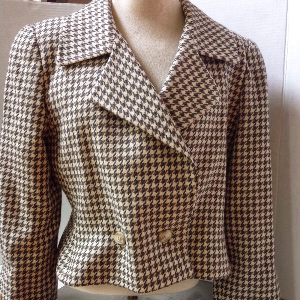 Vintage Brown Houndstooth Blazer Agatha Cropped
